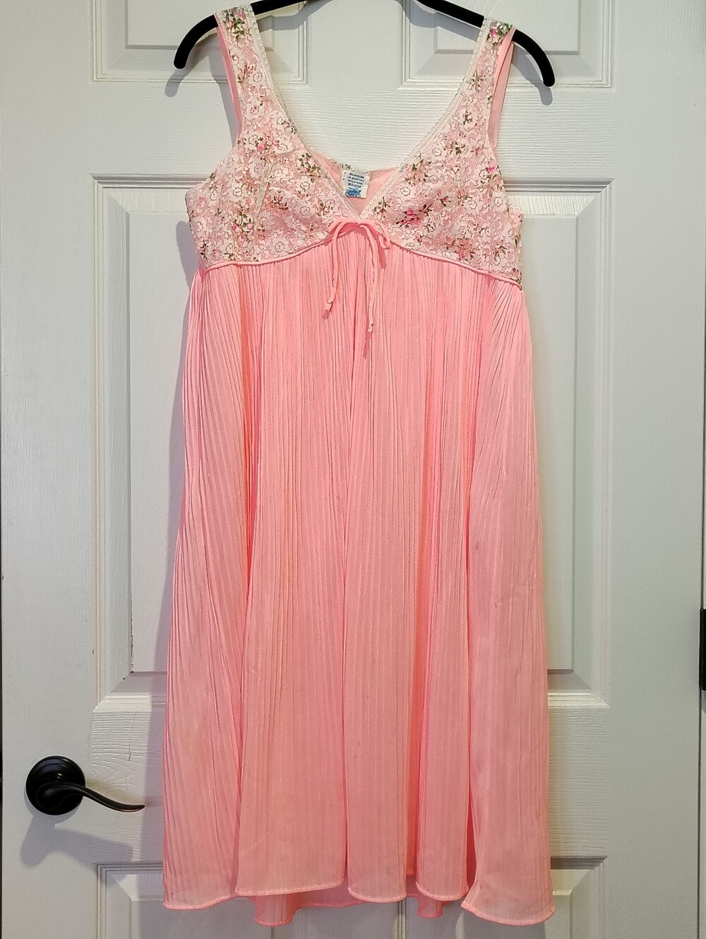 Vintage Pink Floral Lace Babydoll Nightgown Dress - Size Medium